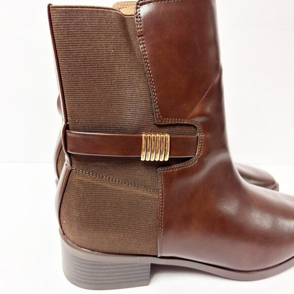 JOURNEE COLLECTION WOMENS AUBRIE STACKED HEEL BROWN GOLD  BOOTS SIZE 11 WIDE NEW - Picture 5 of 6